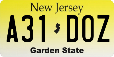 NJ license plate A31DOZ