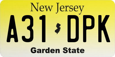 NJ license plate A31DPK