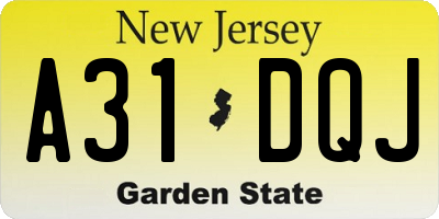 NJ license plate A31DQJ