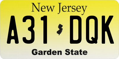 NJ license plate A31DQK