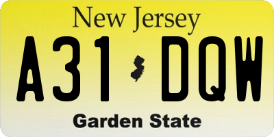 NJ license plate A31DQW