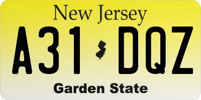 NJ license plate A31DQZ