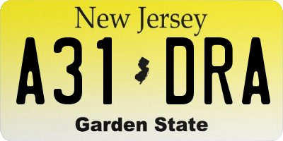 NJ license plate A31DRA