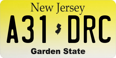 NJ license plate A31DRC