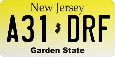 NJ license plate A31DRF