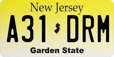 NJ license plate A31DRM