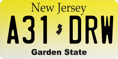 NJ license plate A31DRW