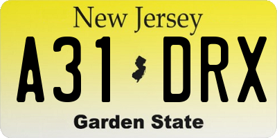 NJ license plate A31DRX