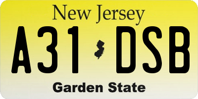 NJ license plate A31DSB