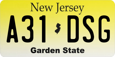 NJ license plate A31DSG