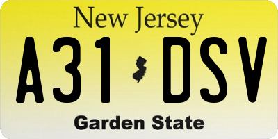 NJ license plate A31DSV