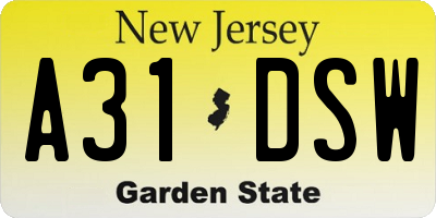 NJ license plate A31DSW