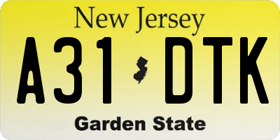 NJ license plate A31DTK