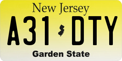NJ license plate A31DTY