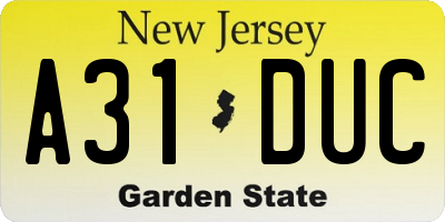 NJ license plate A31DUC