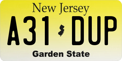 NJ license plate A31DUP