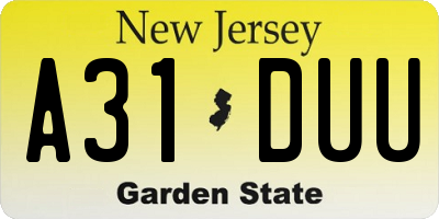 NJ license plate A31DUU
