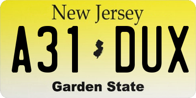 NJ license plate A31DUX