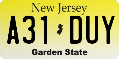 NJ license plate A31DUY