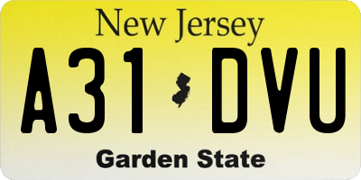 NJ license plate A31DVU