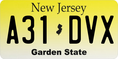 NJ license plate A31DVX
