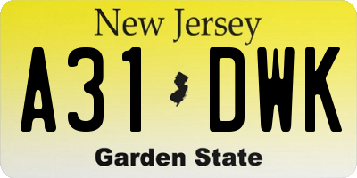 NJ license plate A31DWK