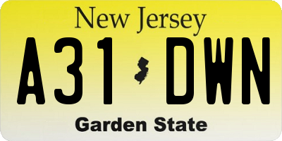 NJ license plate A31DWN