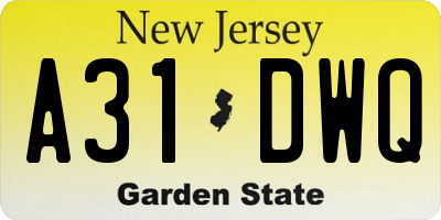 NJ license plate A31DWQ