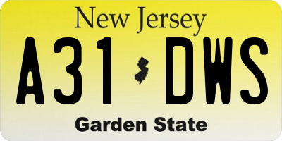 NJ license plate A31DWS