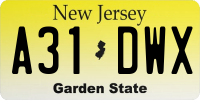 NJ license plate A31DWX