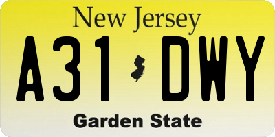 NJ license plate A31DWY