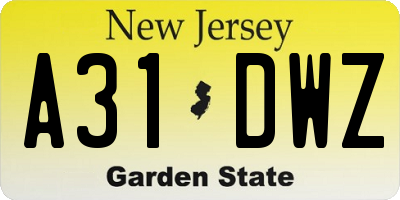 NJ license plate A31DWZ