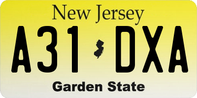 NJ license plate A31DXA