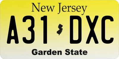 NJ license plate A31DXC