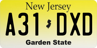 NJ license plate A31DXD