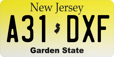 NJ license plate A31DXF