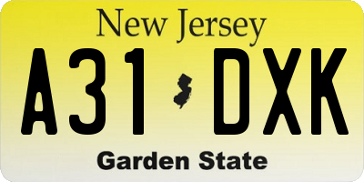NJ license plate A31DXK