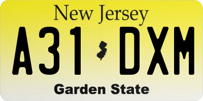 NJ license plate A31DXM
