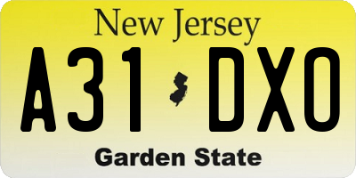 NJ license plate A31DXO