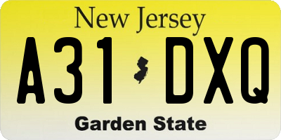 NJ license plate A31DXQ