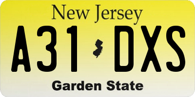 NJ license plate A31DXS