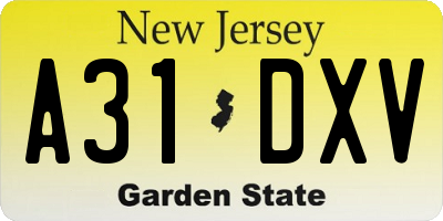 NJ license plate A31DXV