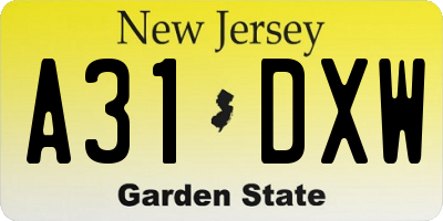 NJ license plate A31DXW