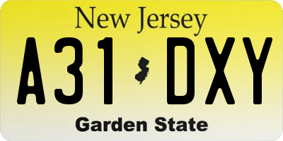 NJ license plate A31DXY
