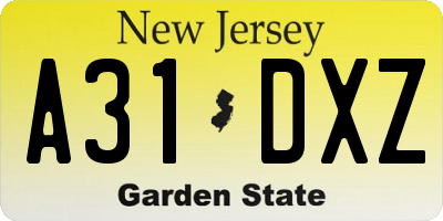 NJ license plate A31DXZ