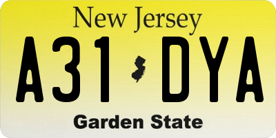 NJ license plate A31DYA
