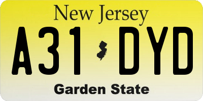 NJ license plate A31DYD
