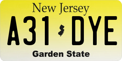 NJ license plate A31DYE