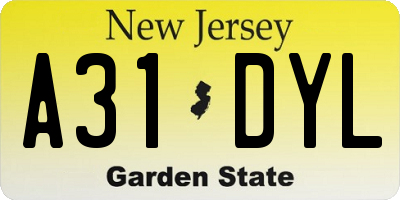 NJ license plate A31DYL