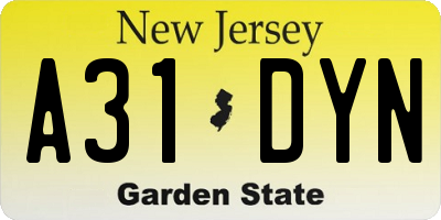 NJ license plate A31DYN